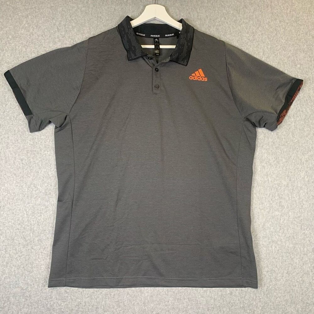 Adidas primeblue polo mens XL striped gray short sleeve athletic